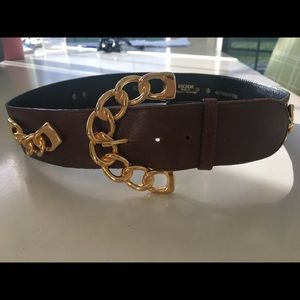 Escada brown leather belt with gold accents